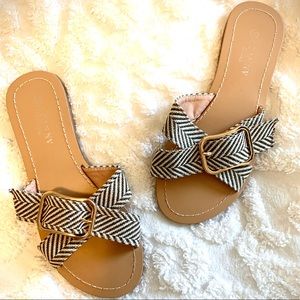 Olive Green/White Striped Buckled Sandals